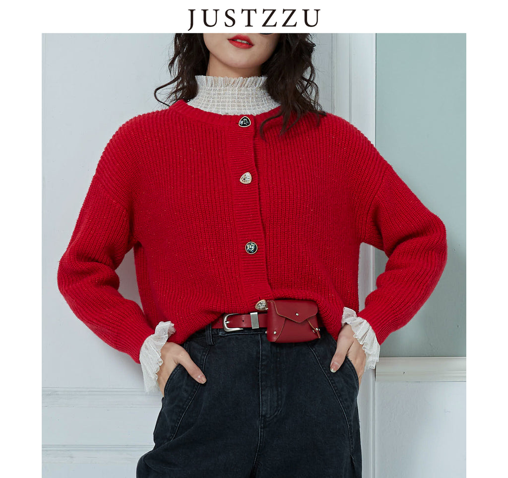 JUSTZZU Women Knitted Cardigan