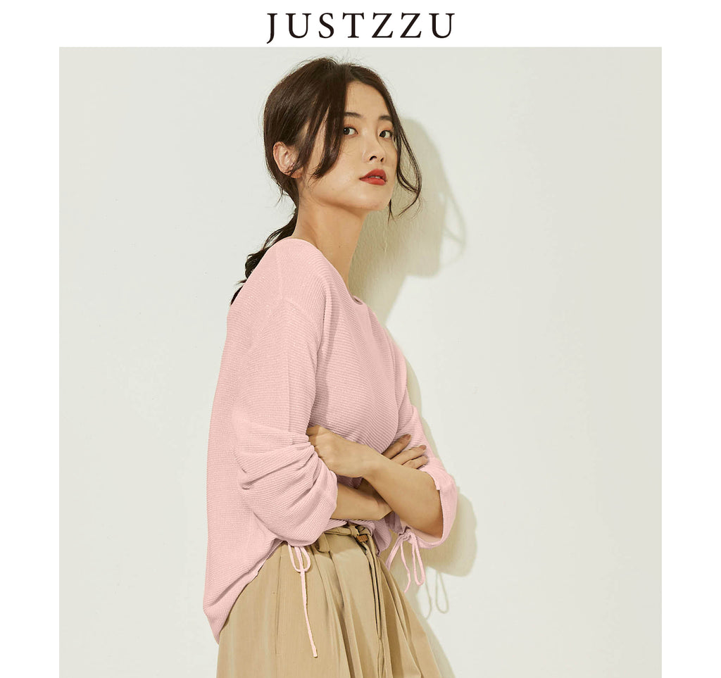 JUSTZZU Women Pure Color Knitted Sweater