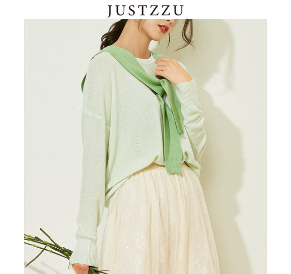 JUSTZZU Knitted Women Sweater Plain