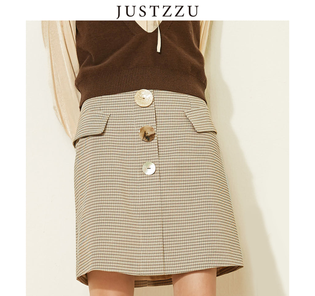 JUSTZZU Check Skirt Retro