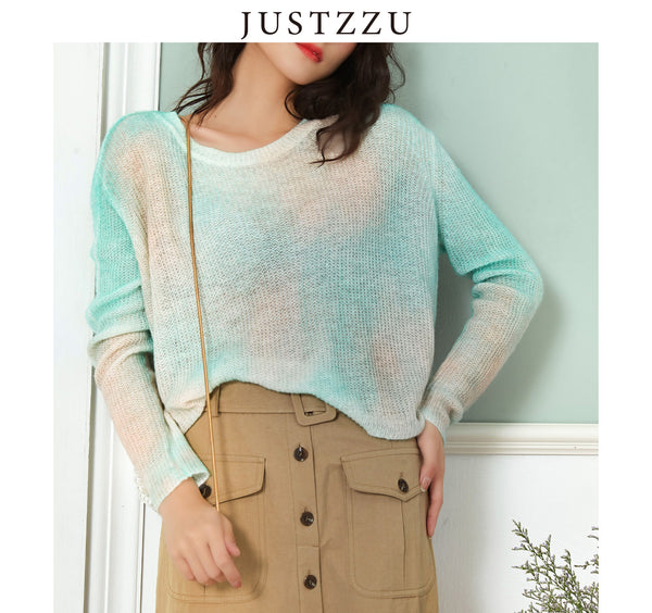 JUSTZZU Contrast Color Knitted Sweater