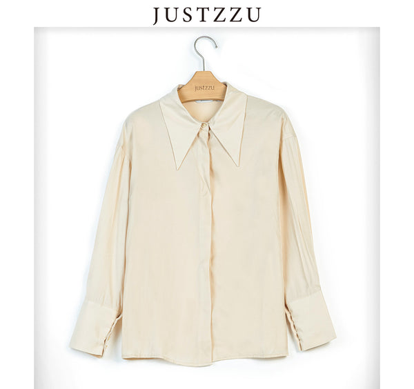 JUSTZZU Long Sleeves Satin Blouse