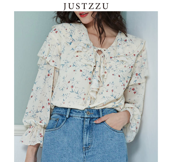 JUSTZZU Women Top Blouses Floral